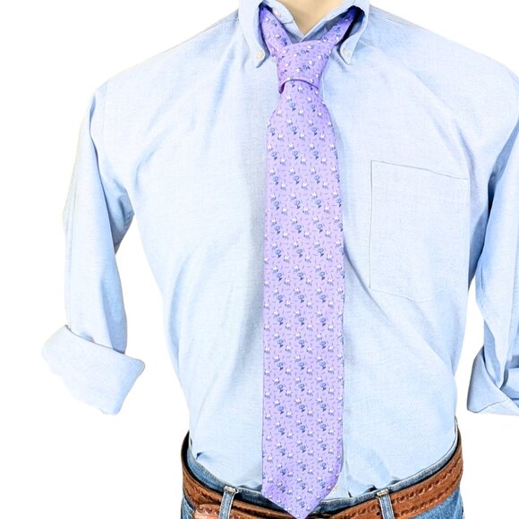 Brooks Brothers Purple Silk Flower & Bee Classic Length Preppy Neck Tie - Picture 1 of 6